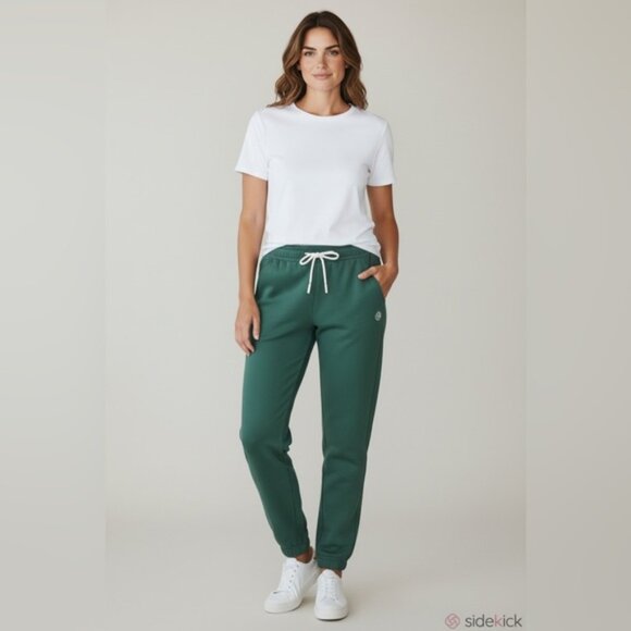 Women L green casual  launch pants elastic waist drawstring straight leg - Picture 2 of 15